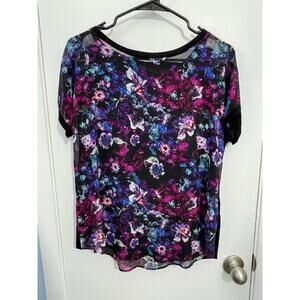 Guess Blouse Medium Purple Floral Sheer Front Whimsigoth Boho NWT